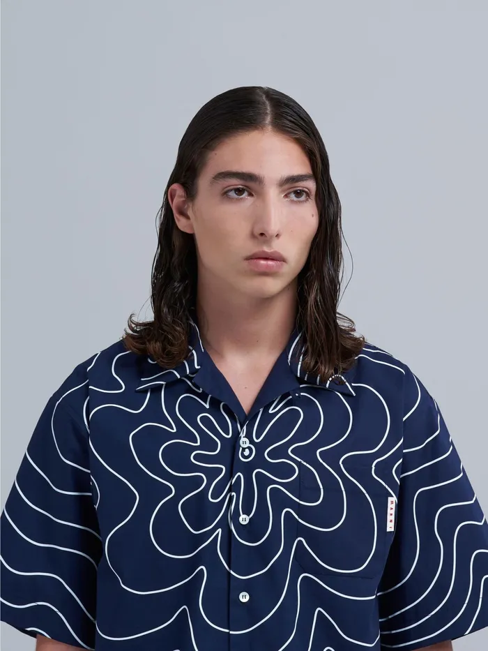 Marni Blueblack Vibrating Flower Poplin Bowling Shirt Blublack Mens Shirts