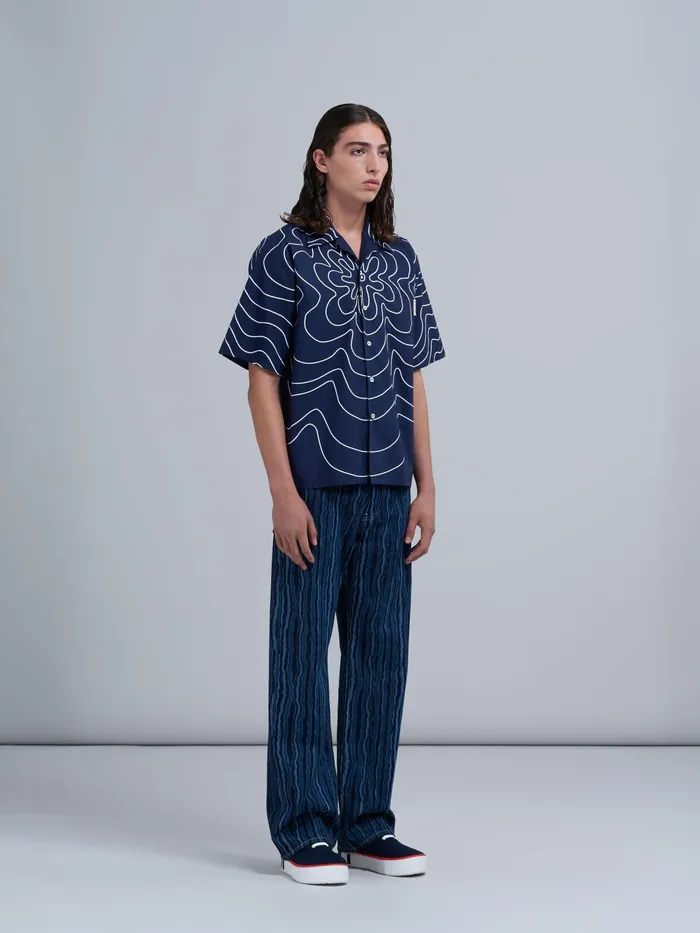 Marni Blueblack Vibrating Flower Poplin Bowling Shirt Blublack Mens Shirts