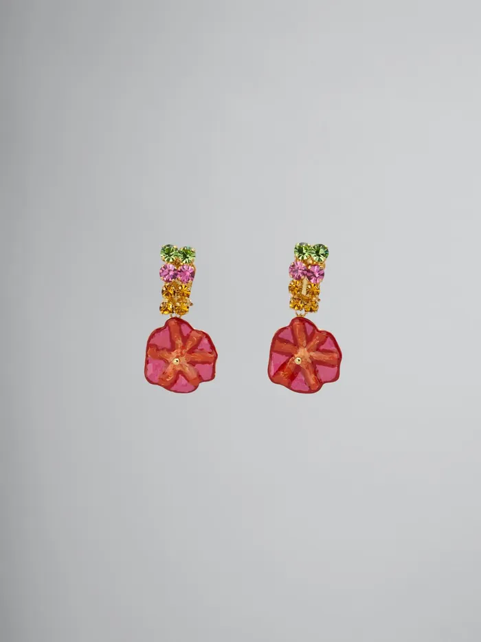 Marni Brass And Rhinestone Flora Earrings Orange Womens Earrings
