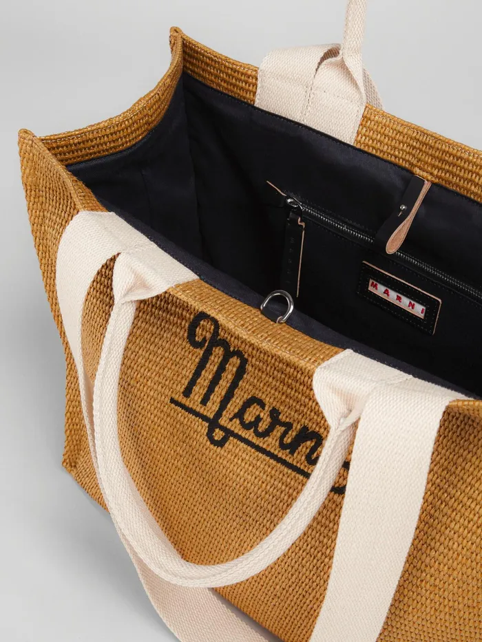 Marni Embroidered Logo Raffia Summer Shopping Bag Raw Sienna Mens Shoulder Bags Marni Embroidered Logo Raffia Summer Shopping Bag Raw Sienna Mens Shoulder Bags