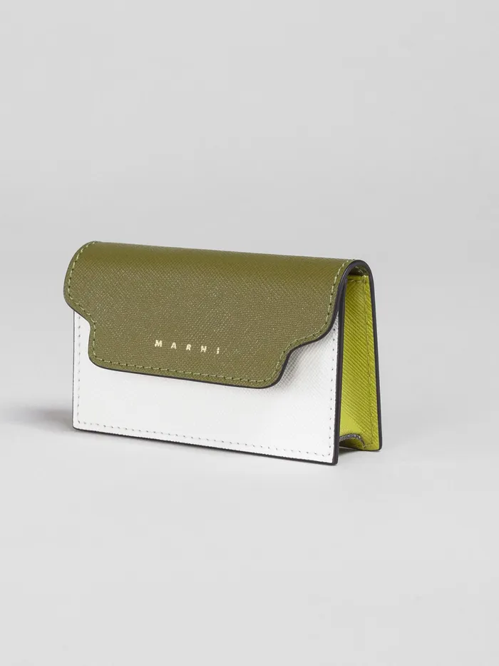Marni Green And White Saffiano Business Card Case Olive Womens Wallets and Small Leather Goods Marni Green And White Saffiano Business Card Case Olive Womens Wallets and Small Leather Goods