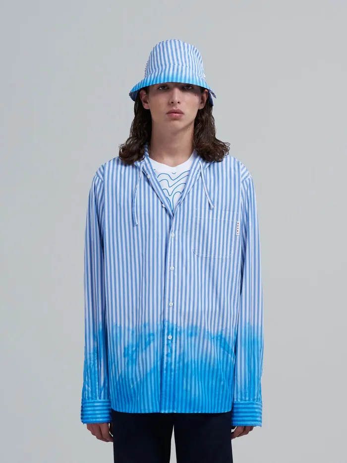 Marni Hand Dyed Poplin Overshirt Iris Blue Mens Shirts