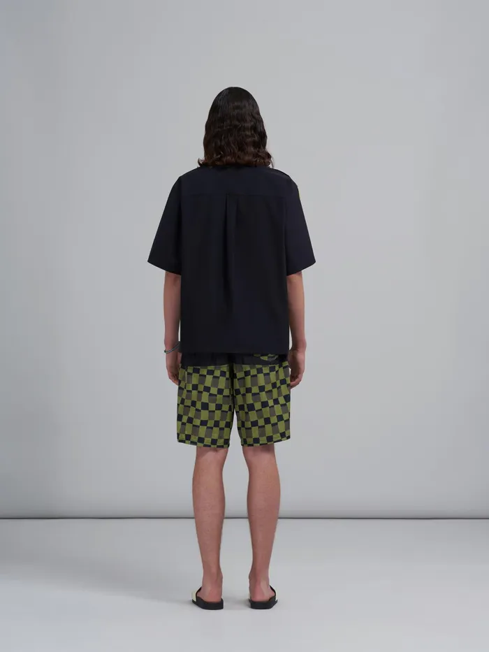 Marni Iconic Damier Print Nylon Swim Trunks Dusty Olive Mens Trousers