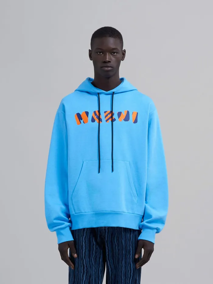 Marni Logo Print Organic Sweatshirt Cotton Hoodie Cobalt Mens Sweatshirts and Tshirts