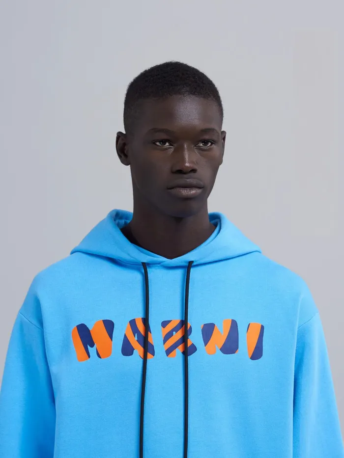 Marni Logo Print Organic Sweatshirt Cotton Hoodie Cobalt Mens Sweatshirts and Tshirts