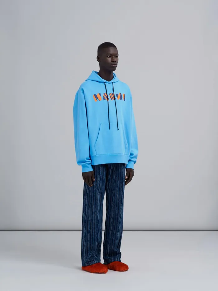 Marni Logo Print Organic Sweatshirt Cotton Hoodie Cobalt Mens Sweatshirts and Tshirts