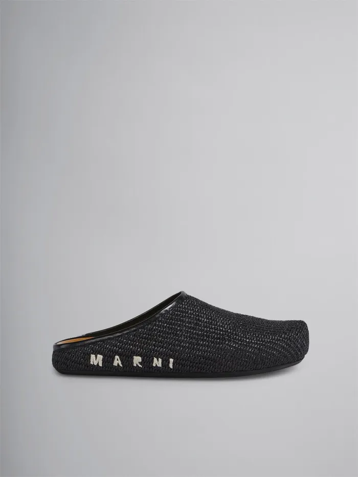 Marni Raffia And Leather Fussbett Sabot Black Womens Flats