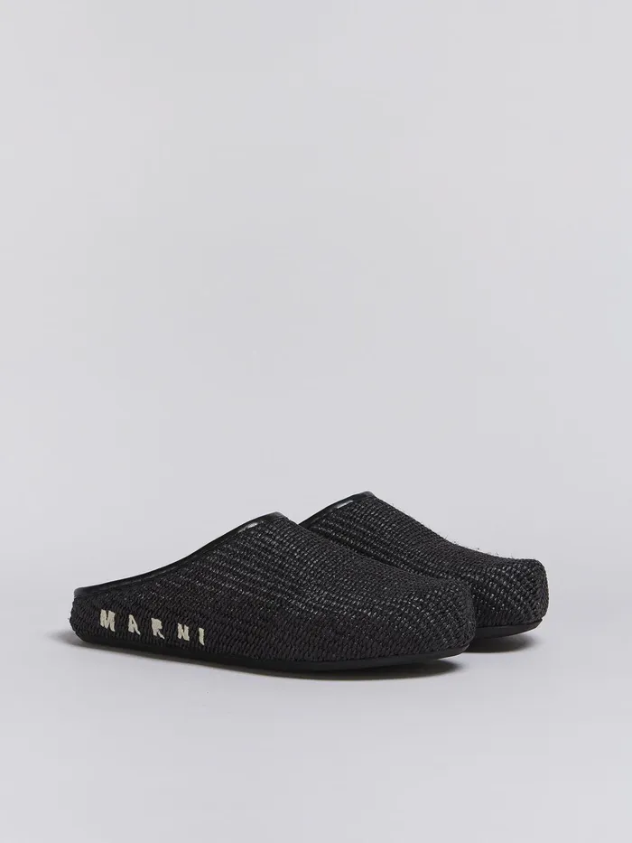 Marni Raffia And Leather Fussbett Sabot Black Womens Flats Marni Raffia And Leather Fussbett Sabot Black Womens Flats