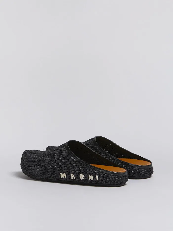 Marni Raffia And Leather Fussbett Sabot Black Womens Flats Marni Raffia And Leather Fussbett Sabot Black Womens Flats