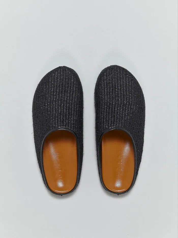 Marni Raffia And Leather Fussbett Sabot Black Womens Flats Marni Raffia And Leather Fussbett Sabot Black Womens Flats