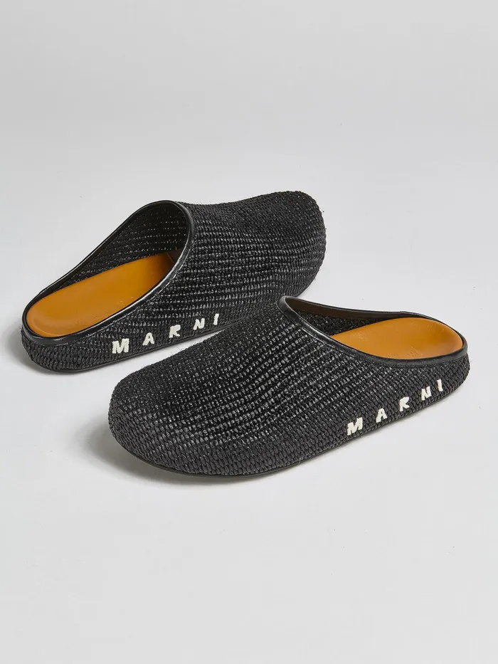 Marni Raffia And Leather Fussbett Sabot Black Womens Flats Marni Raffia And Leather Fussbett Sabot Black Womens Flats