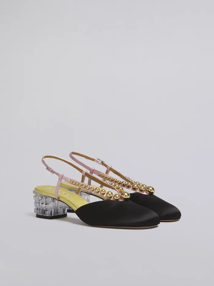 Marni Silk Satin Pump With Sculpted Heel In Transparent Plexiglass Black Womens Sandals and Wedges Marni Silk Satin Pump With Sculpted Heel In Transparent Plexiglass Black Womens Sandals and Wedges