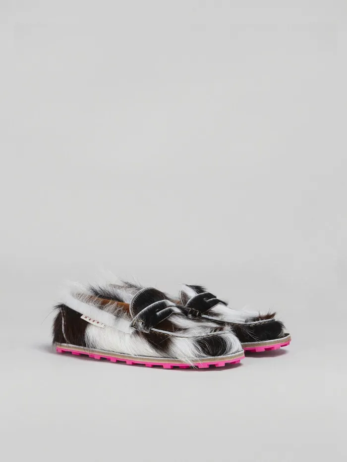 Marni Spotted Long Calf Hair Moccasin White Womens Flats Marni Spotted Long Calf Hair Moccasin White Womens Flats