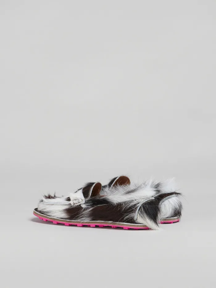 Marni Spotted Long Calf Hair Moccasin White Womens Flats Marni Spotted Long Calf Hair Moccasin White Womens Flats
