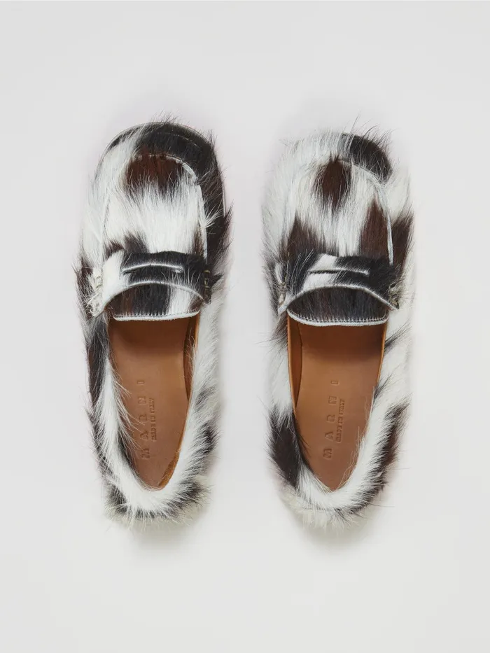 Marni Spotted Long Calf Hair Moccasin White Womens Flats Marni Spotted Long Calf Hair Moccasin White Womens Flats