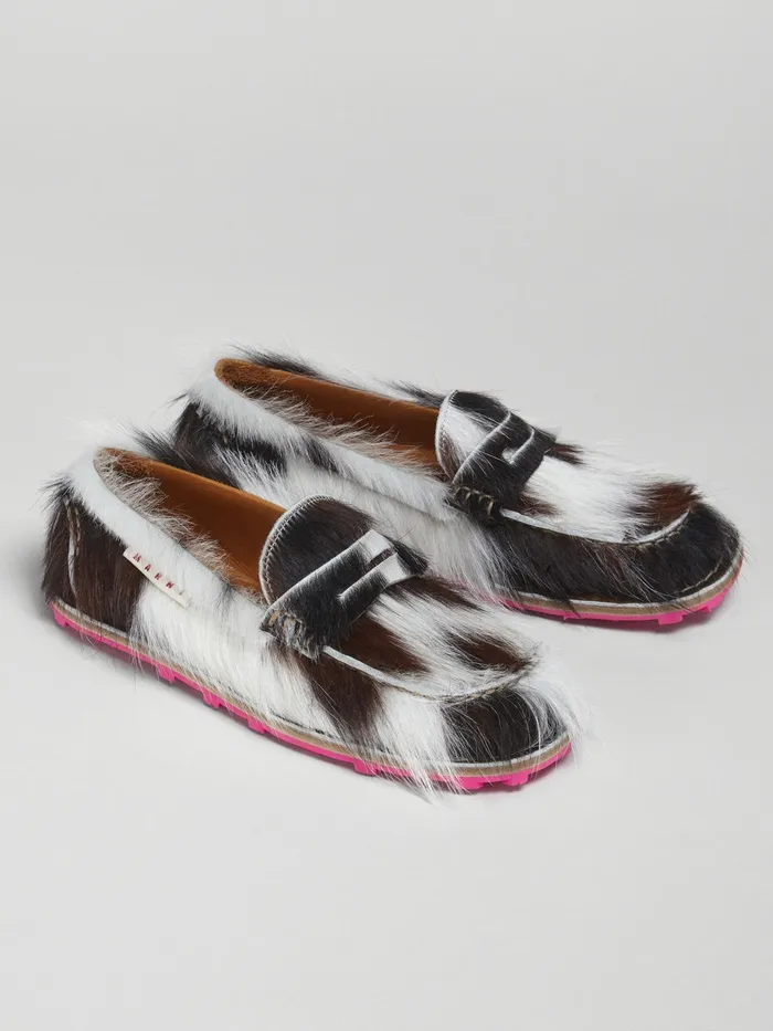 Marni Spotted Long Calf Hair Moccasin White Womens Flats Marni Spotted Long Calf Hair Moccasin White Womens Flats