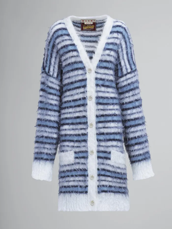 Marni Striped Iconic Mohair Long Cardigan Lily White Womens Knitwear