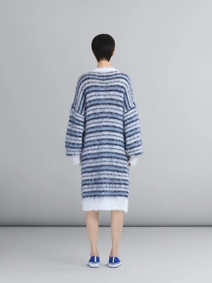 Marni Striped Iconic Mohair Long Cardigan Lily White Womens Knitwear Marni Striped Iconic Mohair Long Cardigan Lily White Womens Knitwear