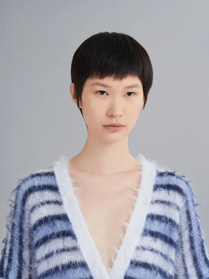 Marni Striped Iconic Mohair Long Cardigan Lily White Womens Knitwear Marni Striped Iconic Mohair Long Cardigan Lily White Womens Knitwear