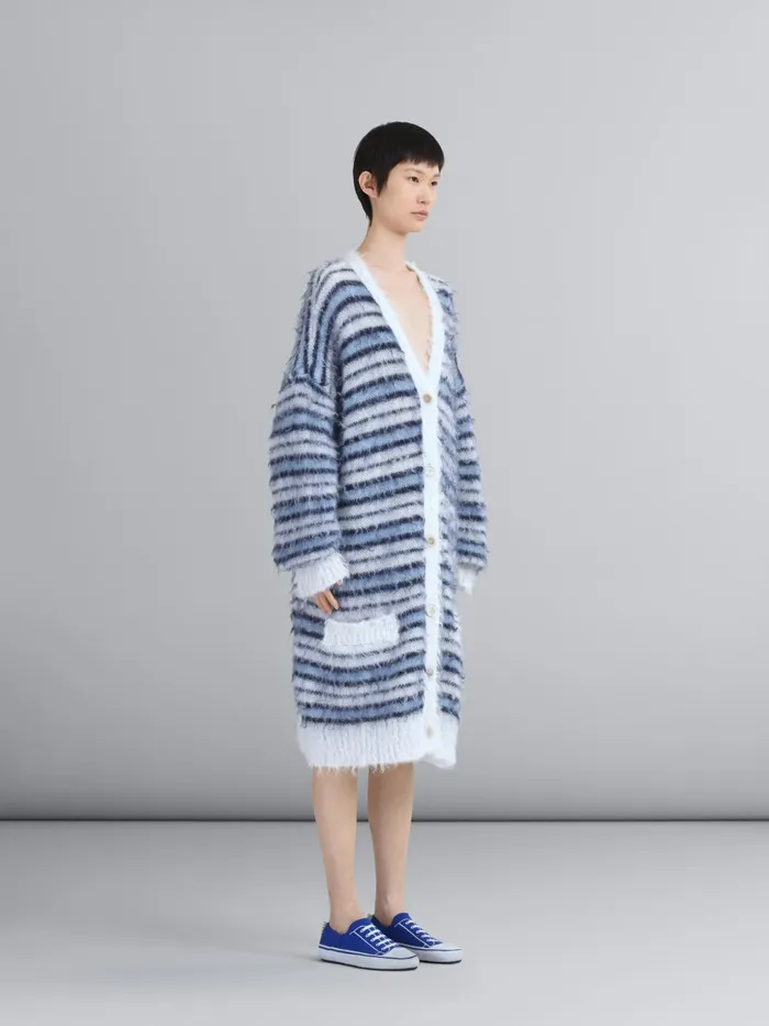 Marni Striped Iconic Mohair Long Cardigan Lily White Womens Knitwear Marni Striped Iconic Mohair Long Cardigan Lily White Womens Knitwear