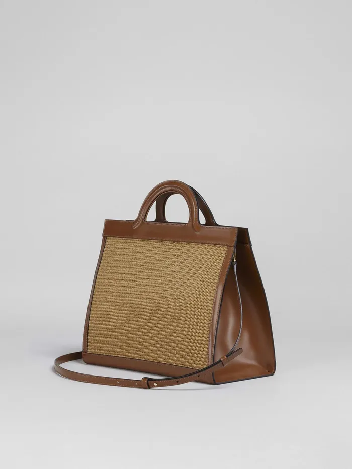Marni Tropicalia Tote Bag In Brown Leather And Raffia Raw Sienna Womens Handbags Marni Tropicalia Tote Bag In Brown Leather And Raffia Raw Sienna Womens Handbags