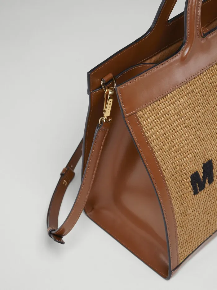 Marni Tropicalia Tote Bag In Brown Leather And Raffia Raw Sienna Womens Handbags Marni Tropicalia Tote Bag In Brown Leather And Raffia Raw Sienna Womens Handbags