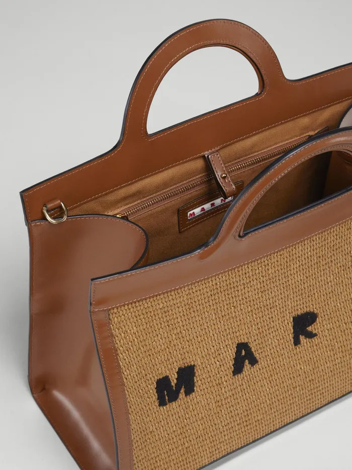 Marni Tropicalia Tote Bag In Brown Leather And Raffia Raw Sienna Womens Handbags Marni Tropicalia Tote Bag In Brown Leather And Raffia Raw Sienna Womens Handbags
