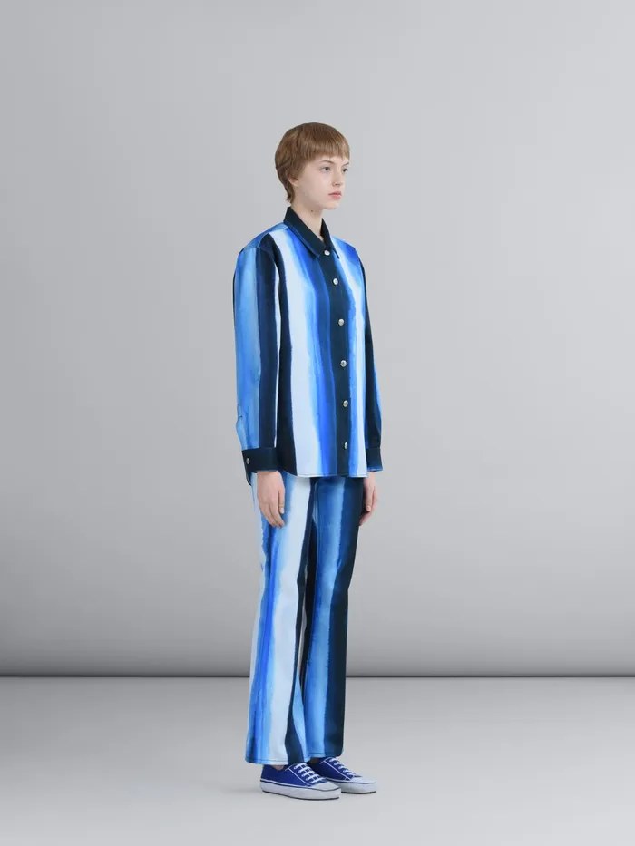 Marni Waterfall Stripe Print Cotton Drill Shirt Royal Womens Tops and Shirts