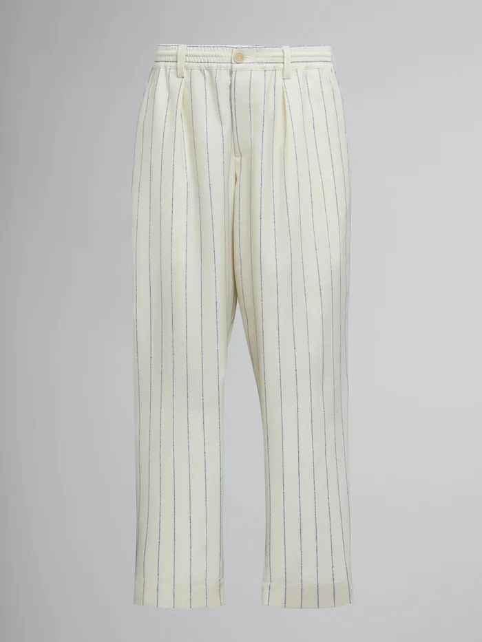Marni White Pinstriped Fresco Wool Pants Ivory Mens Trousers