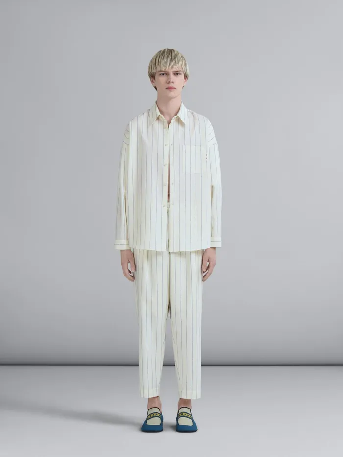 Marni White Pinstriped Fresco Wool Pants Ivory Mens Trousers