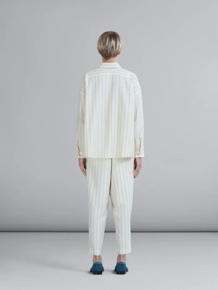 Marni White Pinstriped Fresco Wool Pants Ivory Mens Trousers