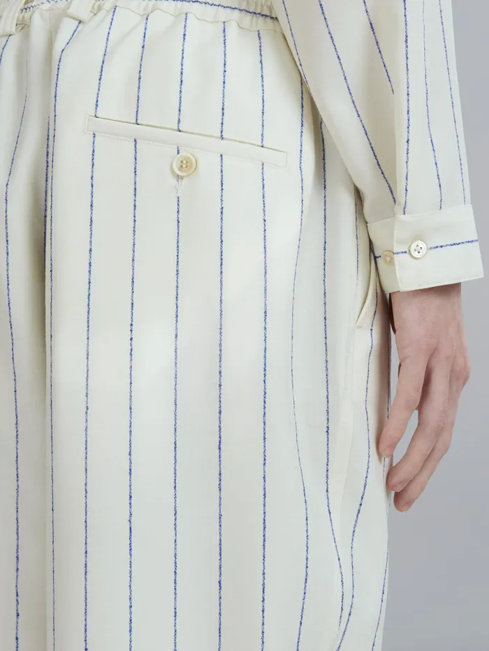 Marni White Pinstriped Fresco Wool Pants Ivory Mens Trousers