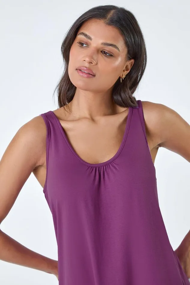 Mauve Plain VNeck Stretch Jersey Vest Top Women Roman Tops