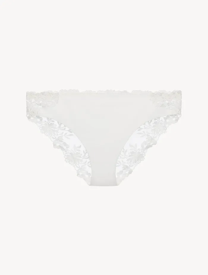 Medium Brief In Offwhite Lycra With Embroidered Tulle Lingerie La Perla Midrise Medium Brief In Offwhite Lycra With Embroidered Tulle Lingerie La Perla Midrise