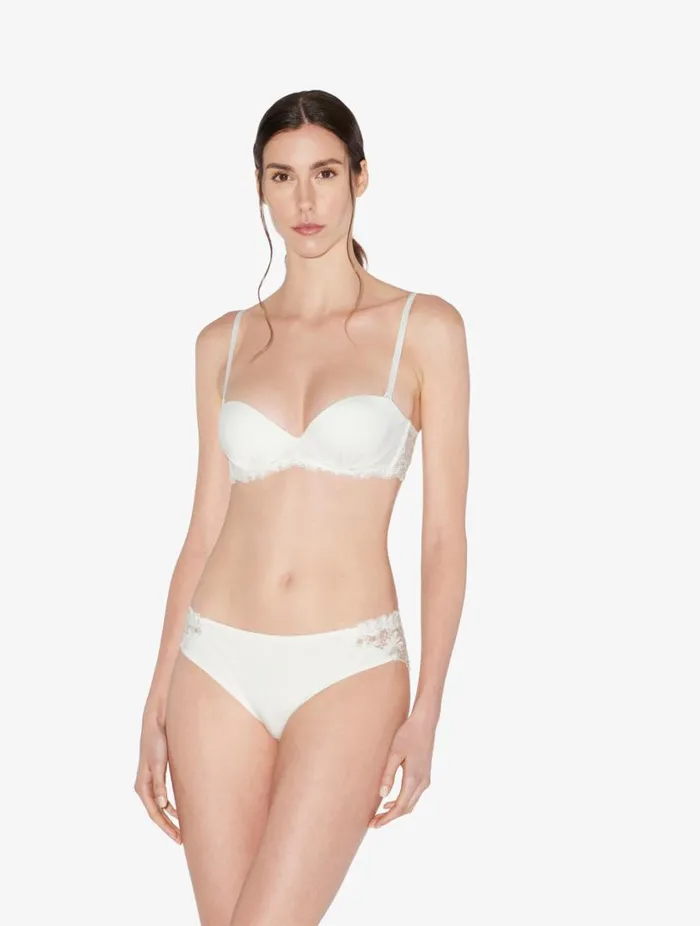 Medium Brief In Offwhite Lycra With Embroidered Tulle Lingerie La Perla Midrise