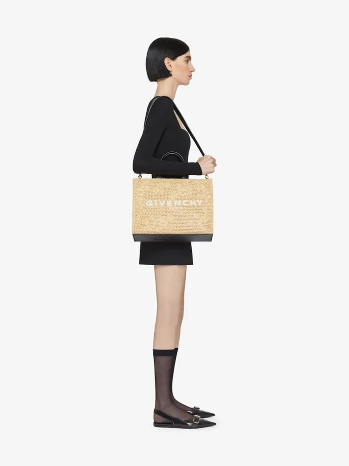 Medium GTote Bag In Raffia With Floral Embroidery Natural Women Givenchy Shoulder Bags