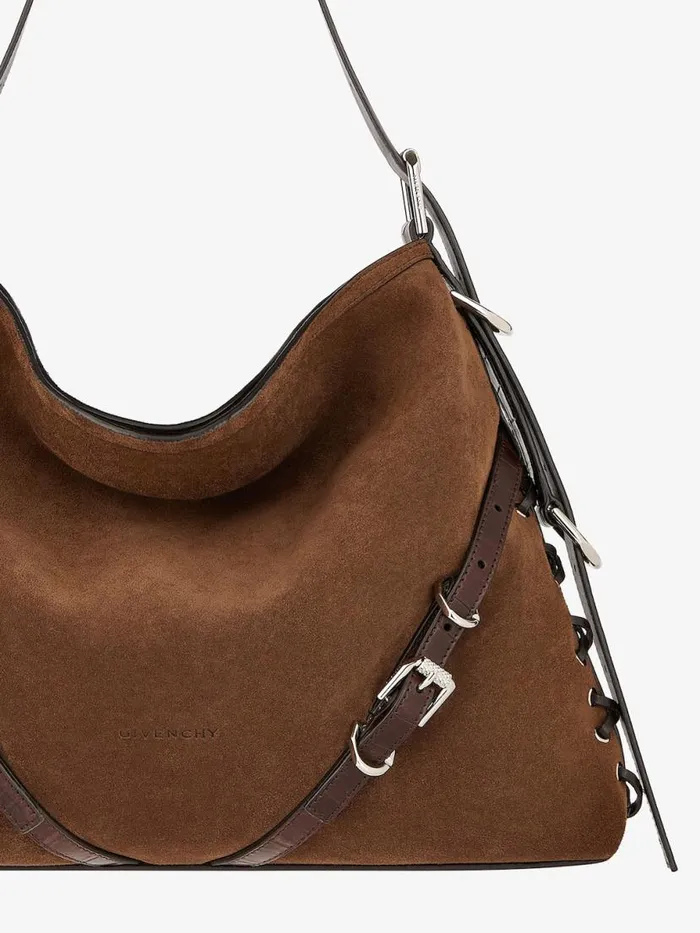 Medium Voyou Boyfriend Bag In Corset Style Suede Walnut Brown Women Givenchy Shoulder Bags