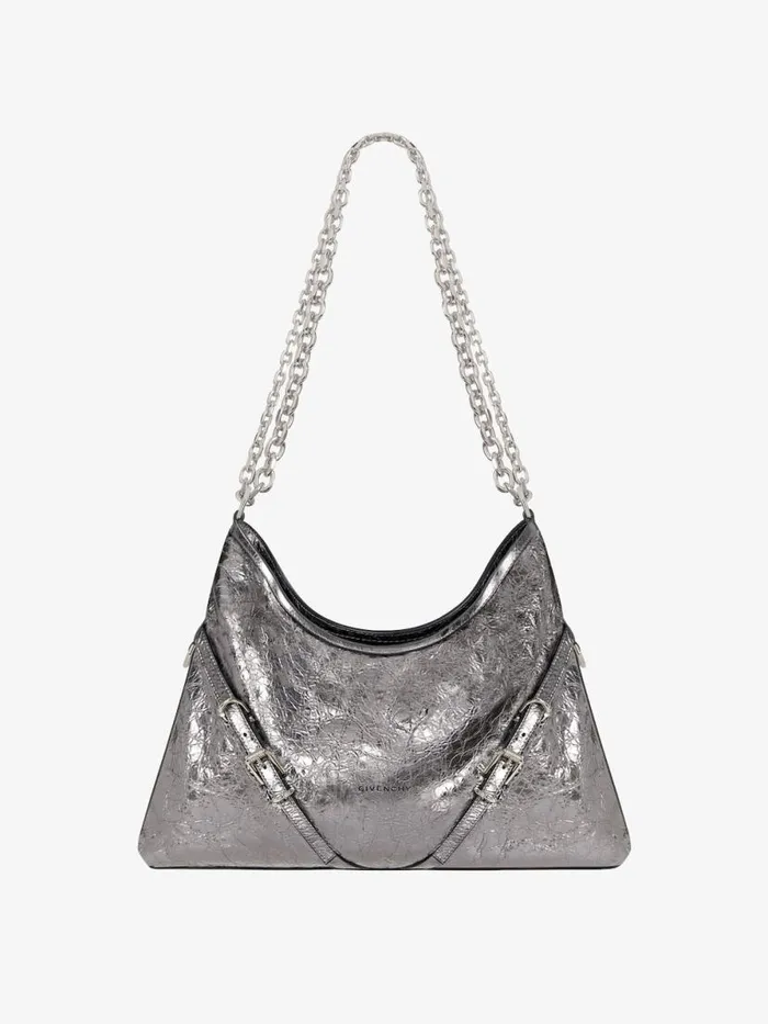Medium Voyou Chain Bag In Laminated Leather Silvery Grey Women Givenchy Shoulder Bags Medium Voyou Chain Bag In Laminated Leather Silvery Grey Women Givenchy Shoulder Bags