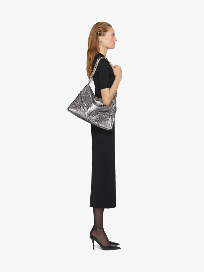 Medium Voyou Chain Bag In Laminated Leather Silvery Grey Women Givenchy Shoulder Bags