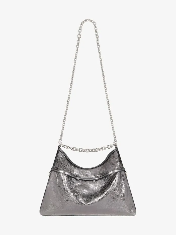 Medium Voyou Chain Bag In Laminated Leather Silvery Grey Women Givenchy Shoulder Bags