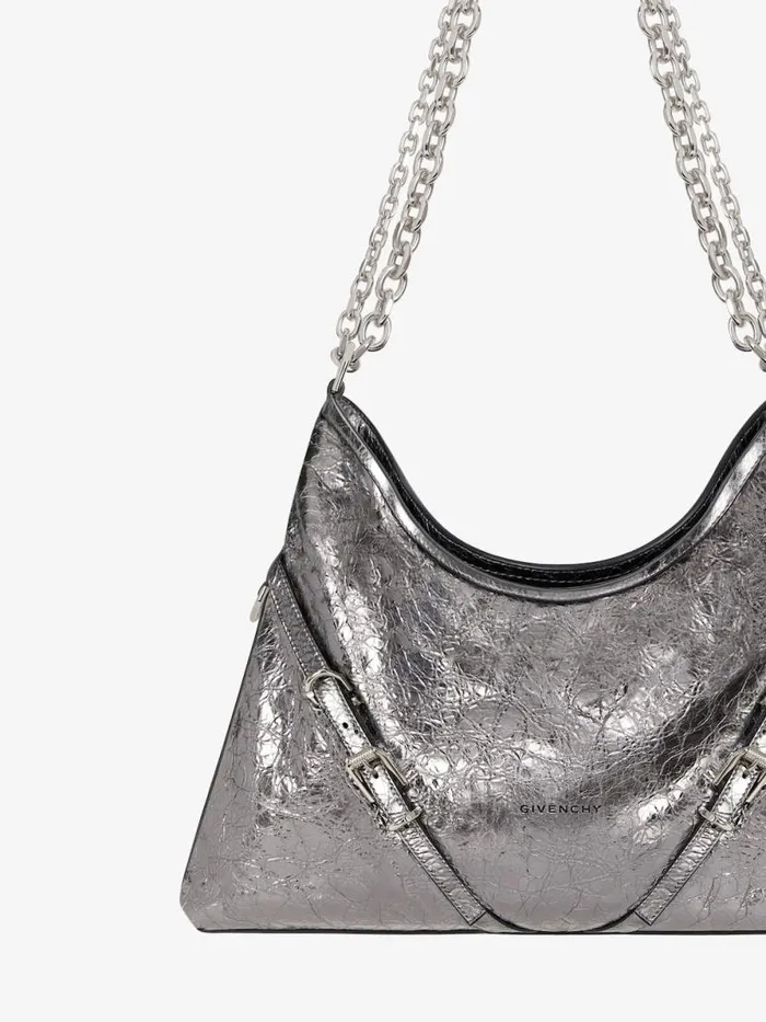 Medium Voyou Chain Bag In Laminated Leather Silvery Grey Women Givenchy Shoulder Bags