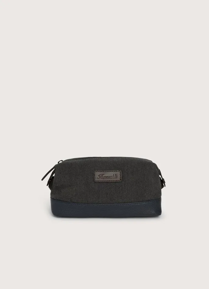 Men Bags and Toiletry Bags Faonnable Leather Details Toiletry Bag Marl Grey