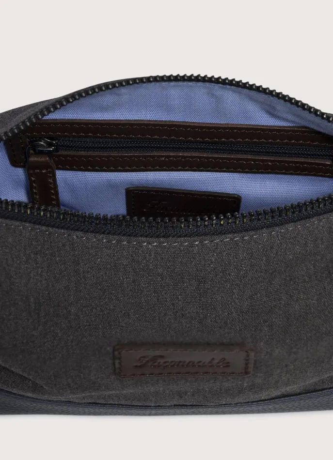 Men Bags and Toiletry Bags Faonnable Leather Details Toiletry Bag Marl Grey