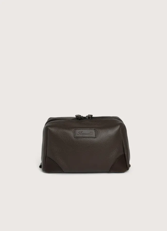 Men Bags and Toiletry Bags Faonnable Leather Washbag Chocolate Brown