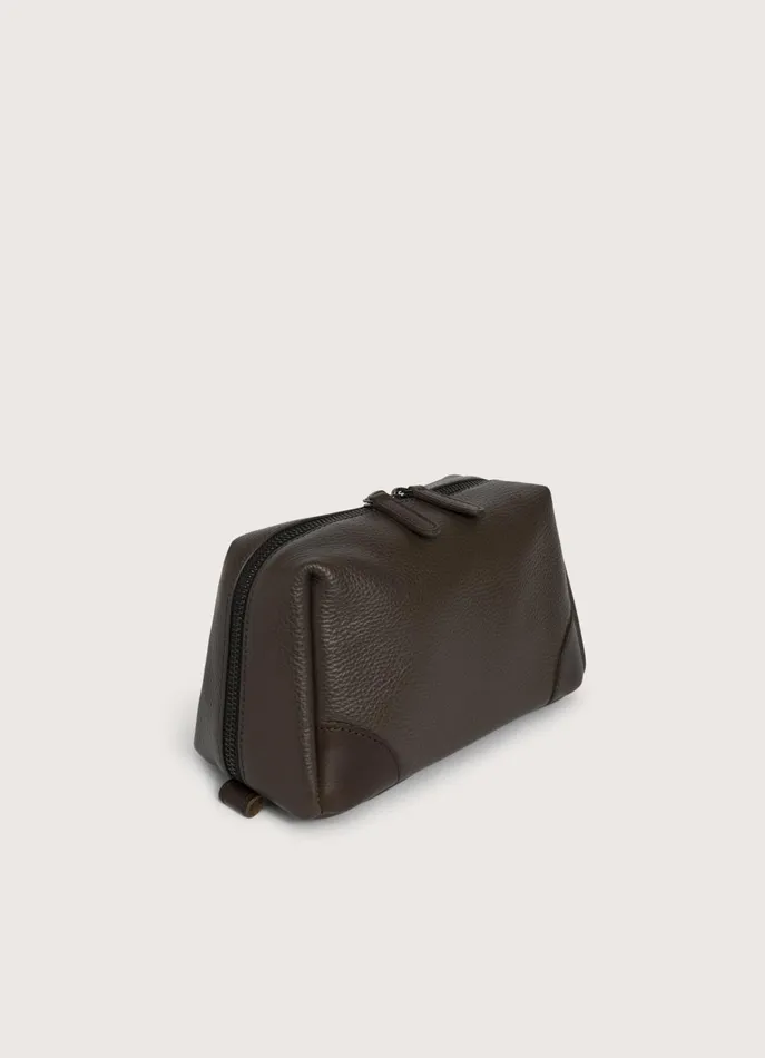 Men Bags and Toiletry Bags Faonnable Leather Washbag Chocolate Brown