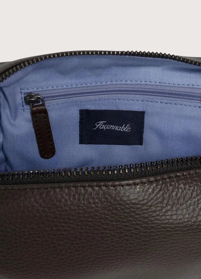 Men Bags and Toiletry Bags Faonnable Leather Washbag Chocolate Brown