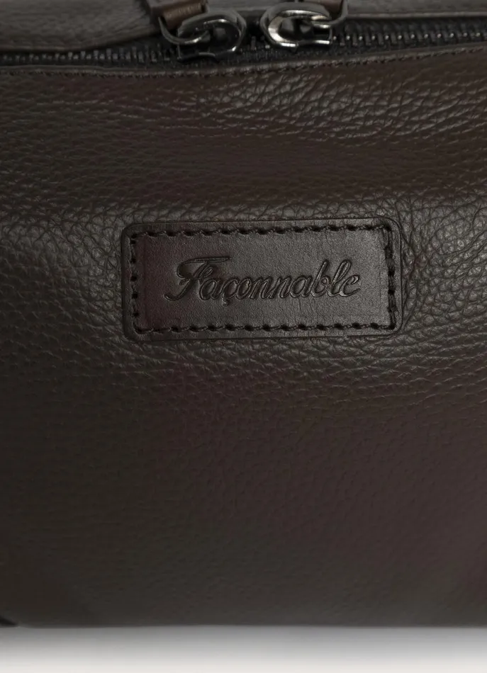 Men Bags and Toiletry Bags Faonnable Leather Washbag Chocolate Brown