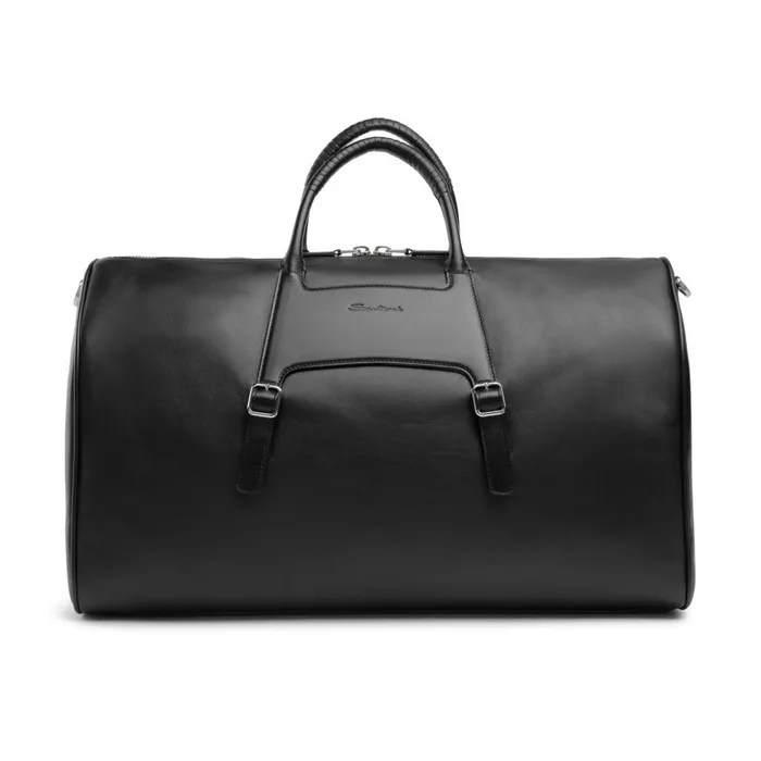 Men Black Leather Weekend Bag Santoni Bags and Backpacks