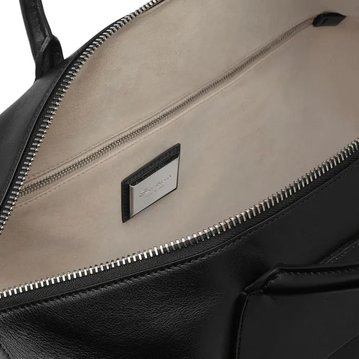 Men Black Leather Weekend Bag Santoni Bags and Backpacks