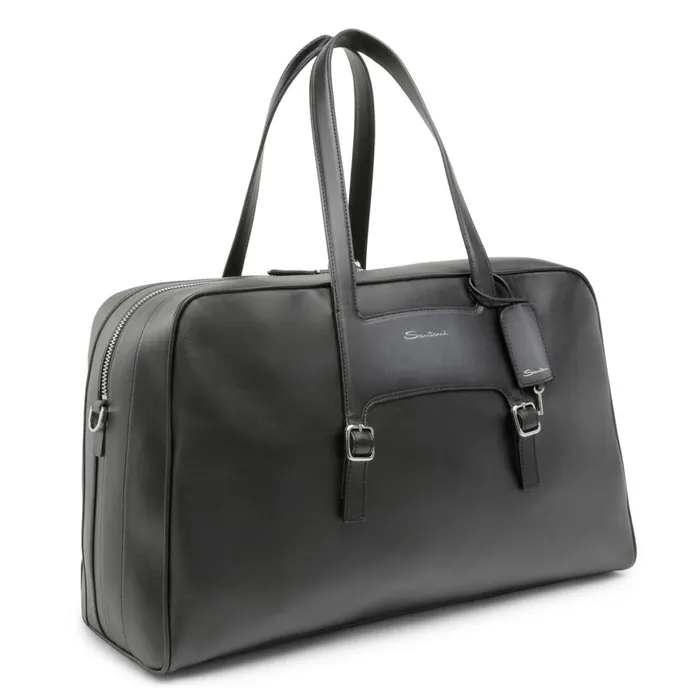 Men Black Leather Weekend Bag Santoni Bags and Backpacks
